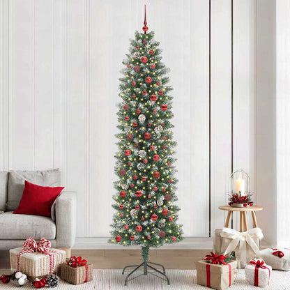 Albero di Natale Artificiale Sottile Verde e Bianco 240 cm