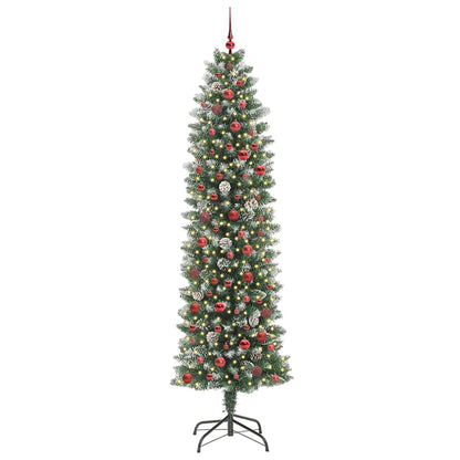 Albero di Natale Artificiale Sottile Verde e Bianco 240 cm