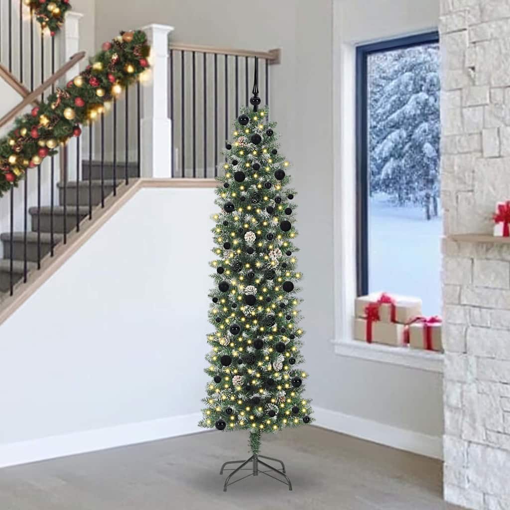 Albero di Natale Artificiale Sottile Verde e Bianco 240 cm