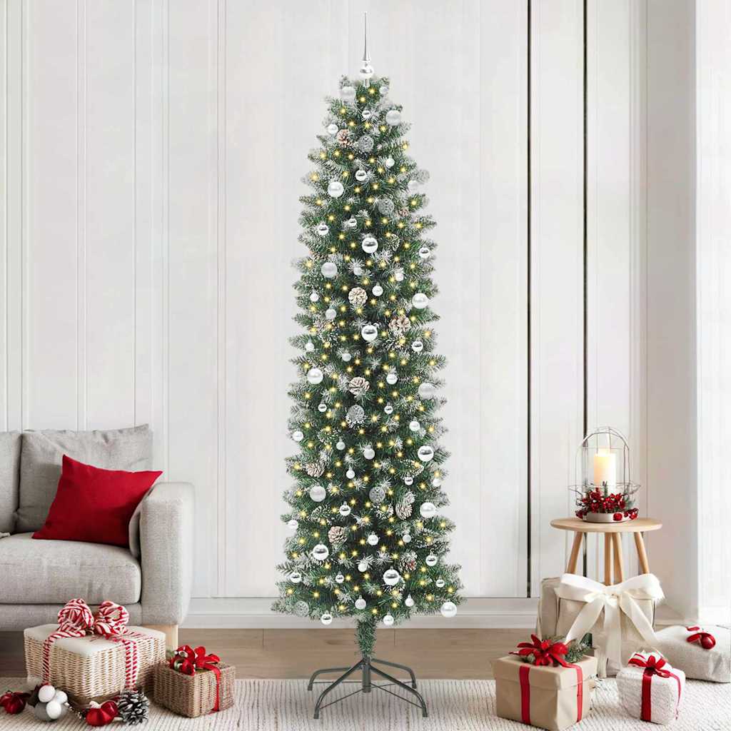 Albero di Natale Artificiale Sottile Verde e Bianco 240 cm