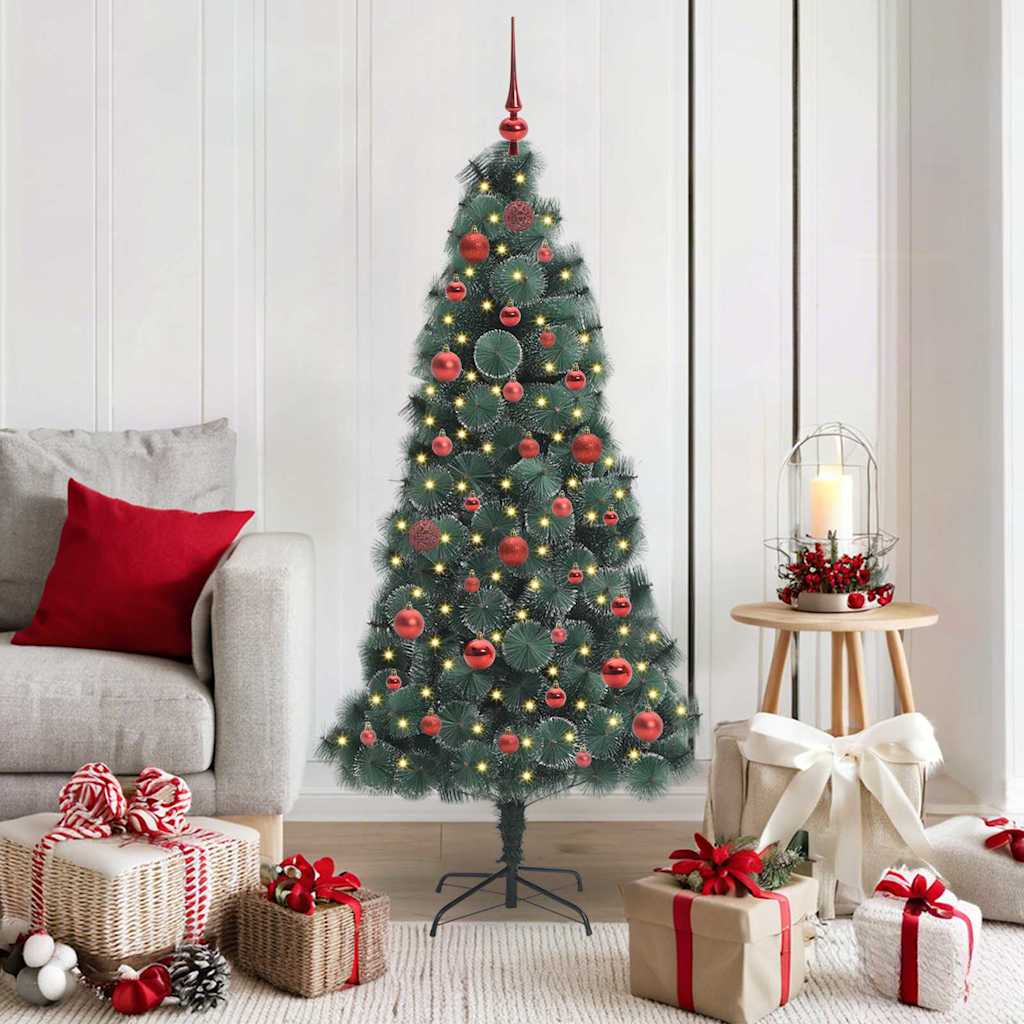 Albero di Natale Artificiale Pre-illuminato con Set di Palline