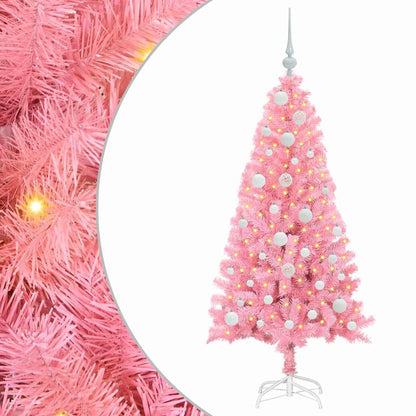 Albero di Natale con 150 LED con supporto Rosa 120 cm PVC
