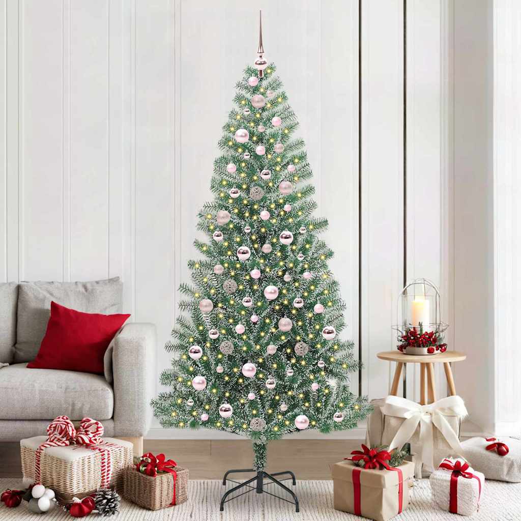 Albero di Natale Artificiale Imbiancato con Luci LED 210 cm