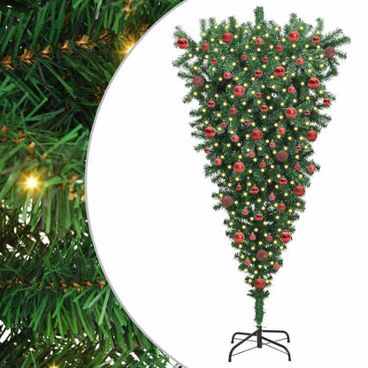 Albero di Natale Artificiale Pre-illuminato Sottosopra con Set di Palline