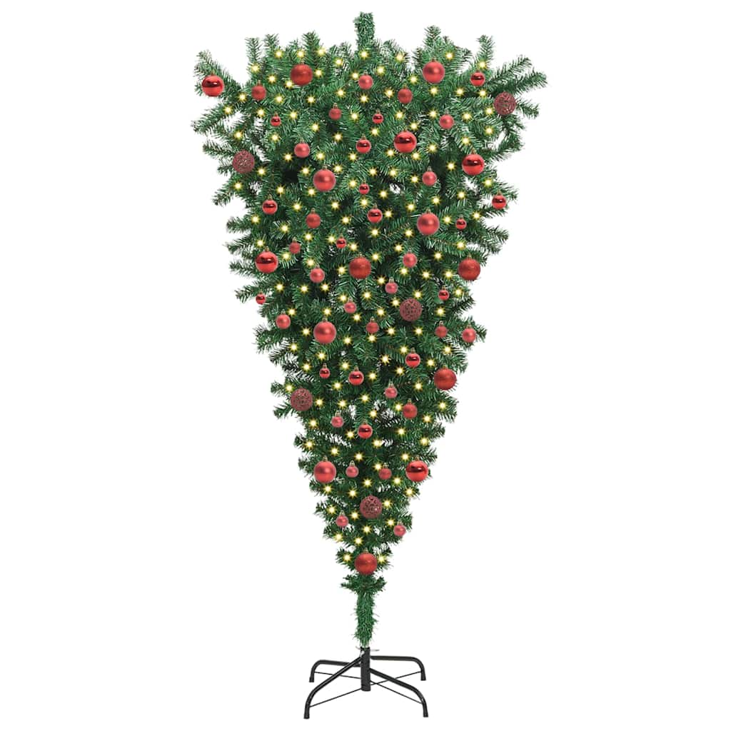 Albero di Natale Artificiale Pre-illuminato Sottosopra con Set di Palline