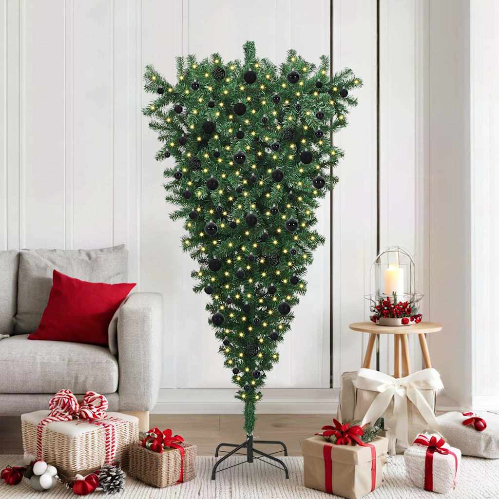 Albero di Natale artificiale preilluminato capovolto con set di palline