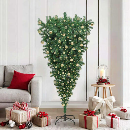 Albero di Natale Artificiale Pre-illuminato Capovolto con Set di Palline