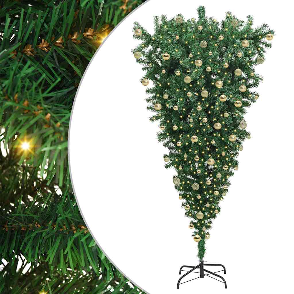 Albero di Natale Artificiale Pre-illuminato Capovolto con Set di Palline