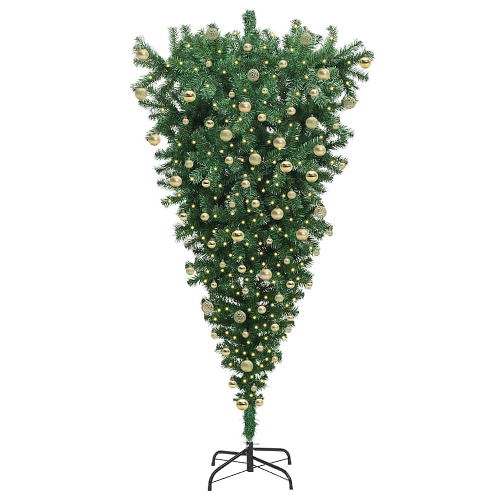 Albero di Natale Artificiale Pre-illuminato Capovolto con Set di Palline