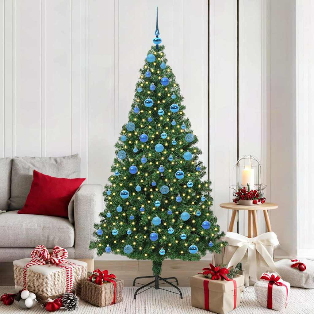 Albero di Natale artificiale preilluminato rovesciato con set di palline