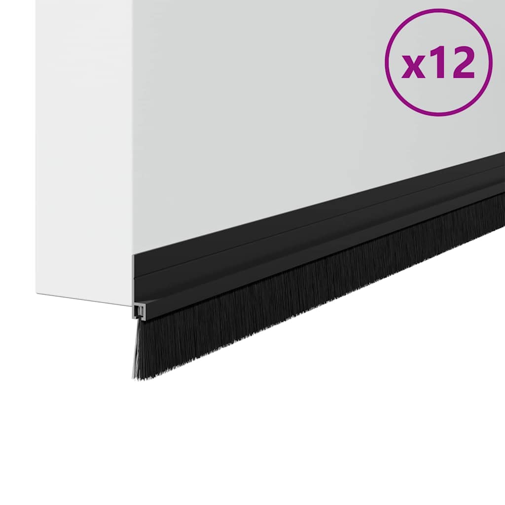 Spazzole per porte autoadesive 12 pcs Nero 100 cm