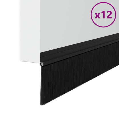 Spazzole per porte autoadesive 12 pcs Nero 100 cm