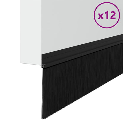 Spazzole per porte autoadesive 12 pcs Nero 100 cm