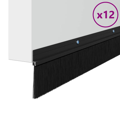Spazzole per porte a vite 12 pcs Nero 100 cm Lega di alluminio