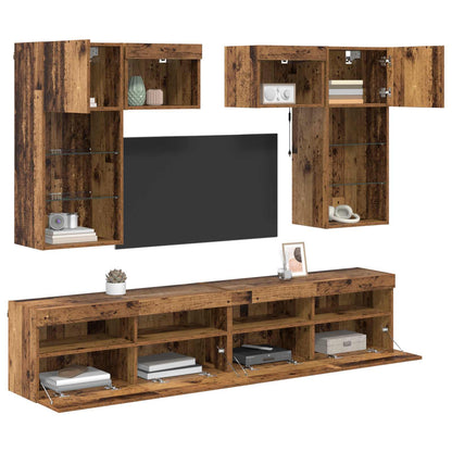 UnitÃƒÂ  per TV a Muro 6 pcs Rovere Nero Legno multistrato