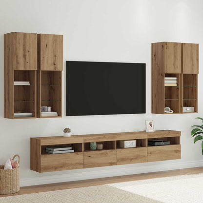 Set Mobile TV a Muro con Luci LED 7 pcs rovere artigianale
