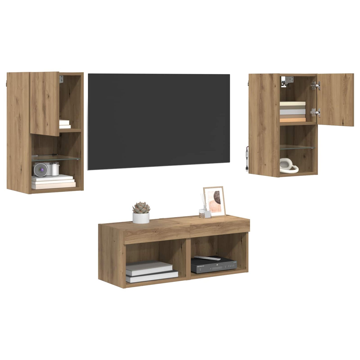 Mobiletti TV da Parete 4 pcs Rovere artigianale