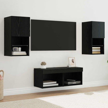 Mobiletti TV da Parete 4 pcs Rovere Nero Legno multistrato