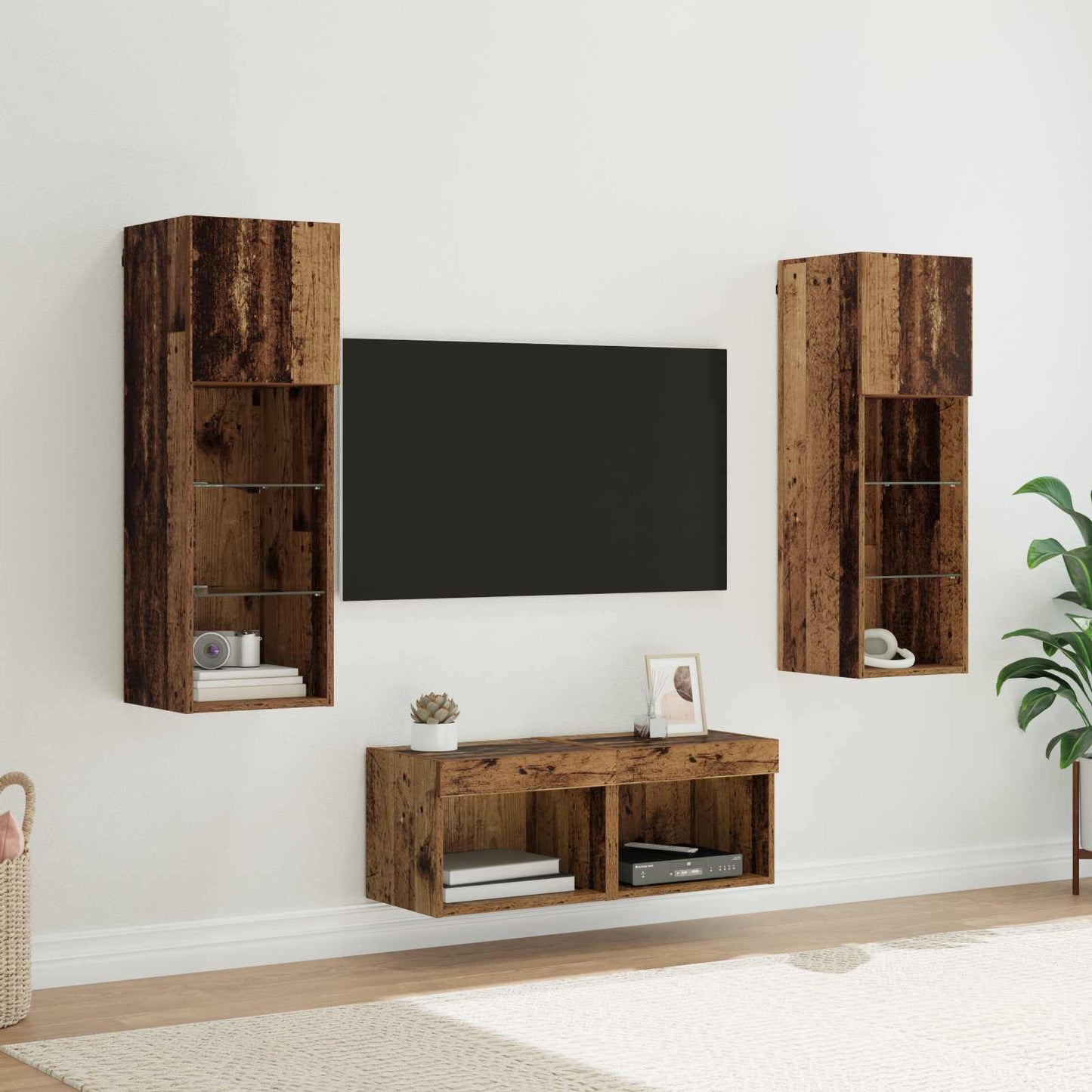 Mobiletti TV da Parete 4 pcs Rovere artigianale