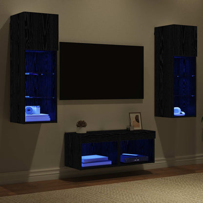 Mobiletti TV da Parete 4 pcs Rovere Nero Legno multistrato
