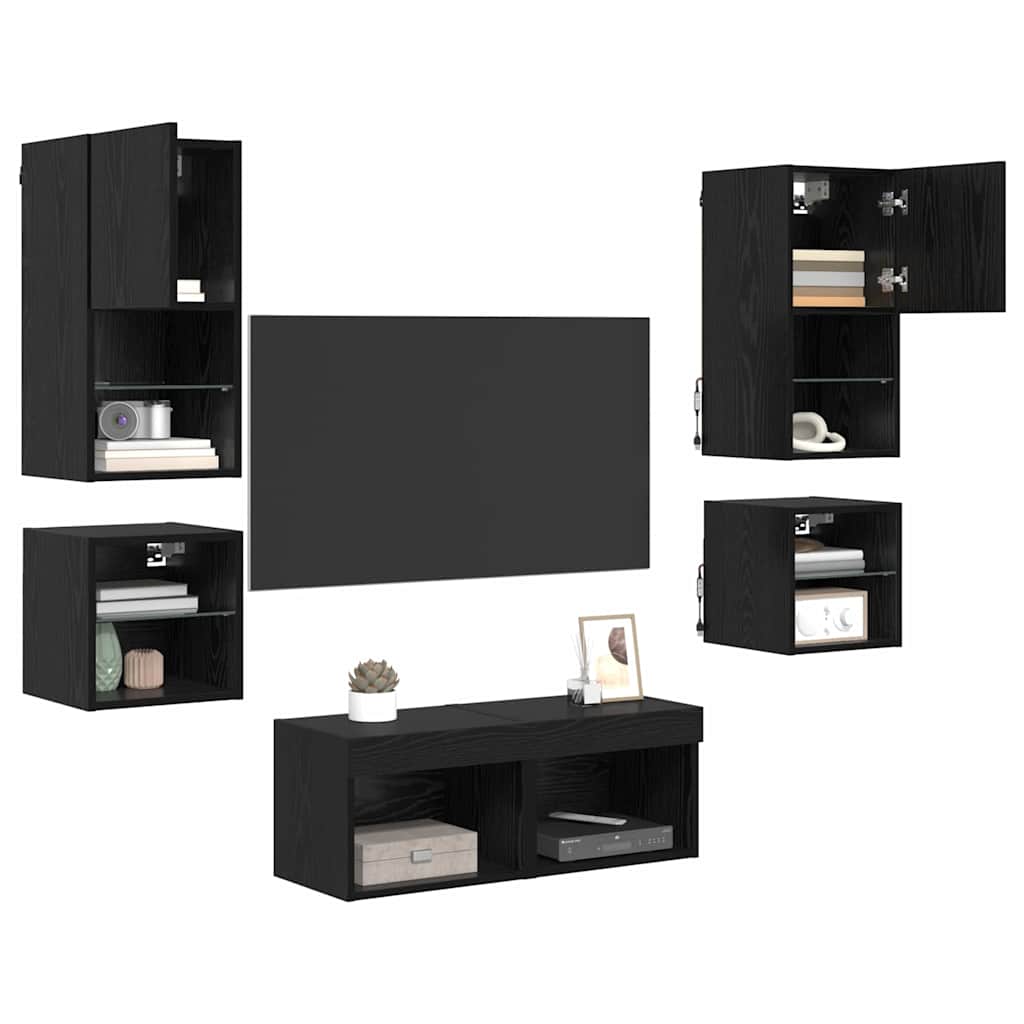 UnitÃ  per TV a Muro 8 pcs Rovere Nero Legno multistrato