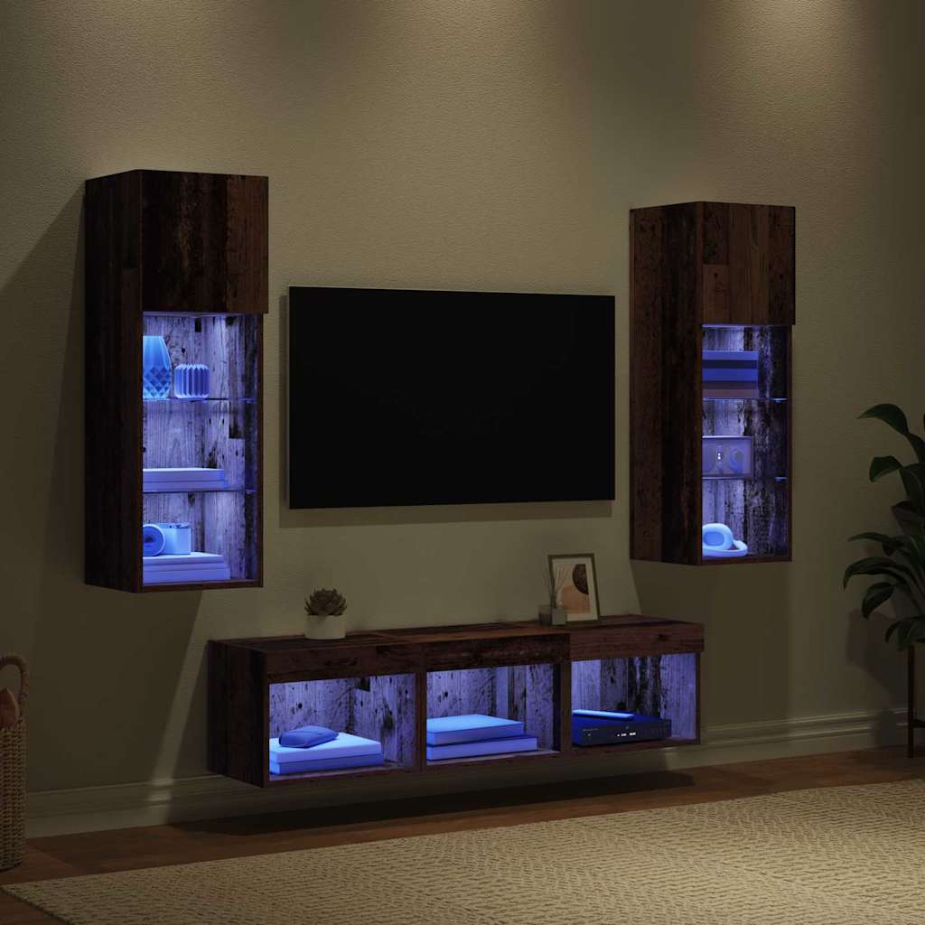 UnitÃƒÂ  per TV a Muro 5 pcs Rovere Nero Legno multistrato