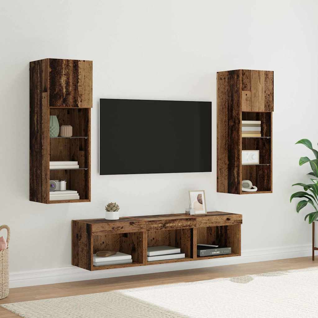 UnitÃƒÂ  per TV a Muro 5 pcs Rovere Nero Legno multistrato