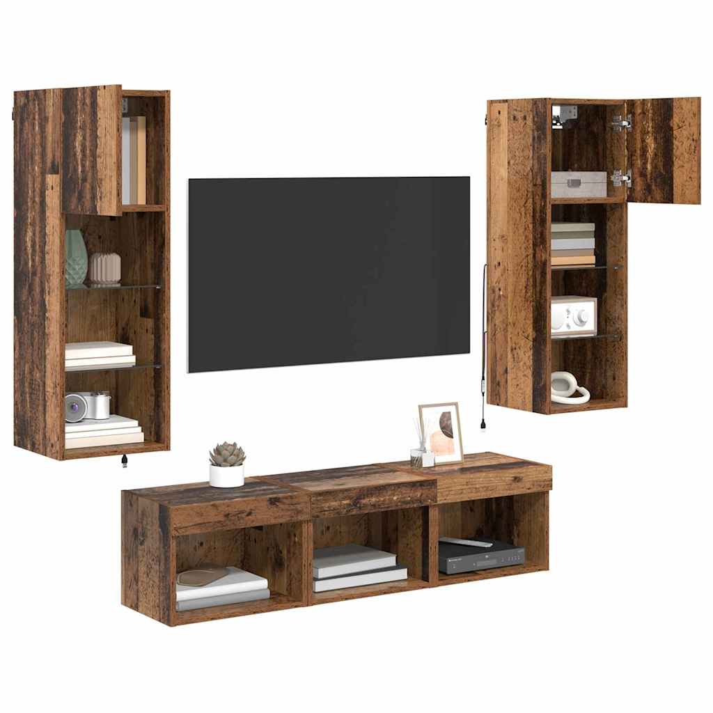 UnitÃƒÂ  per TV a Muro 5 pcs Rovere Nero Legno multistrato