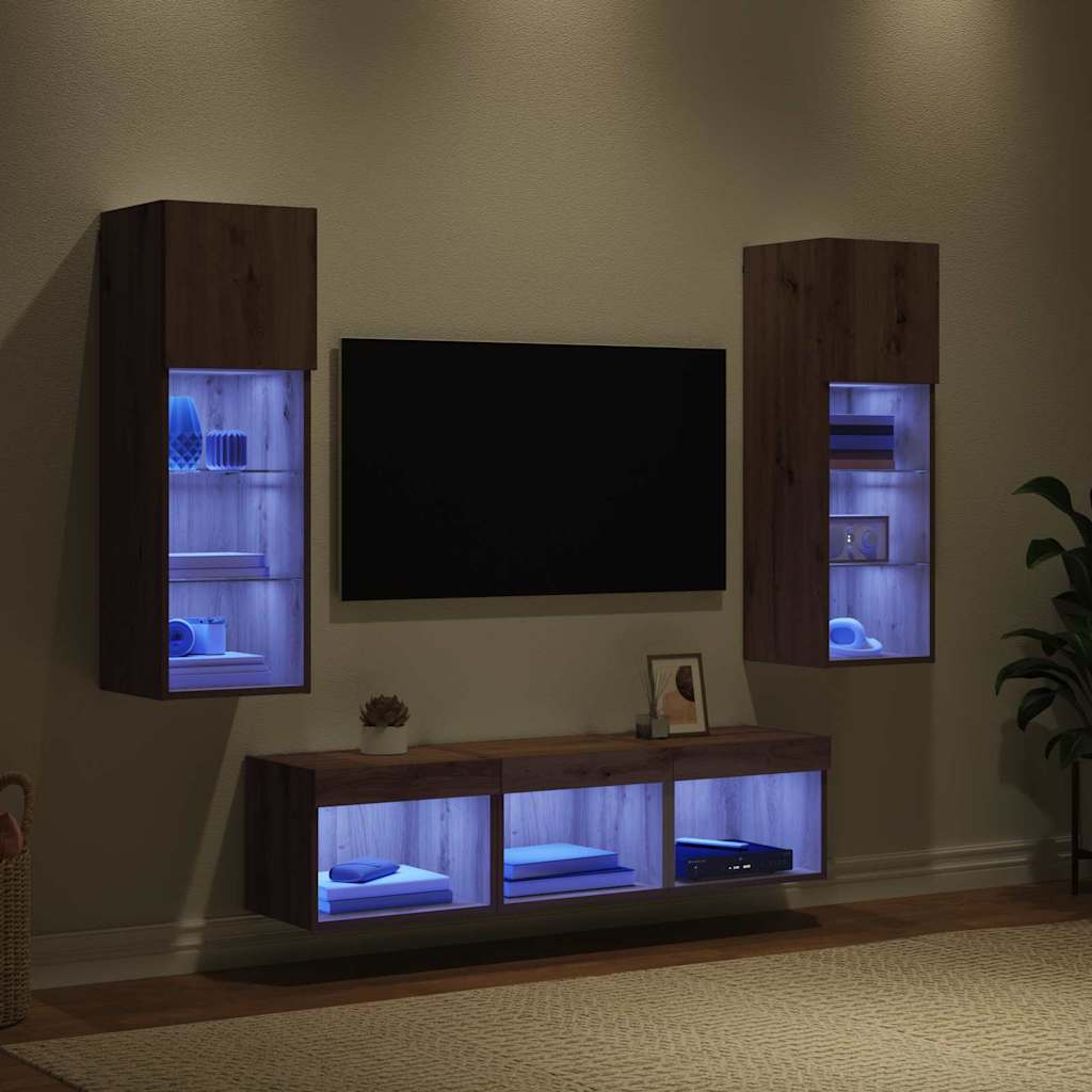 UnitÃƒÂ  per TV a Muro 5 pcs Rovere Nero Legno multistrato