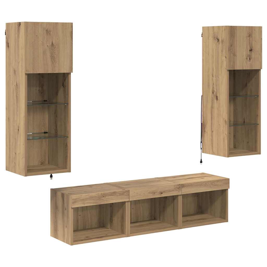 UnitÃƒÂ  per TV a Muro 5 pcs Rovere Nero Legno multistrato