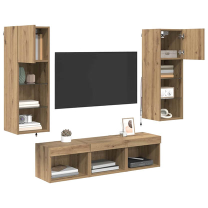 UnitÃƒÂ  per TV a Muro 5 pcs Rovere Nero Legno multistrato