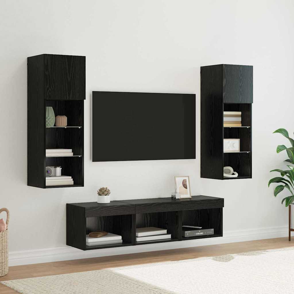 UnitÃƒÂ  per TV a Muro 5 pcs Rovere Nero Legno multistrato