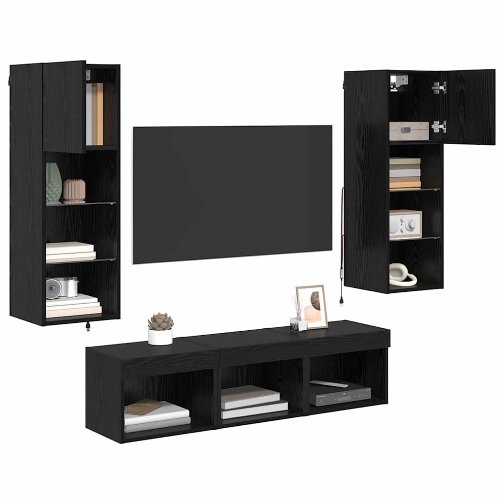 UnitÃƒÂ  per TV a Muro 5 pcs Rovere Nero Legno multistrato