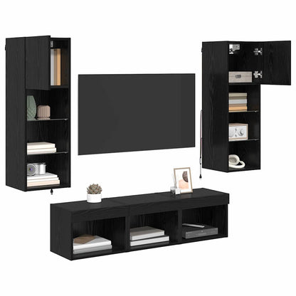 UnitÃƒÂ  per TV a Muro 5 pcs Rovere Nero Legno multistrato