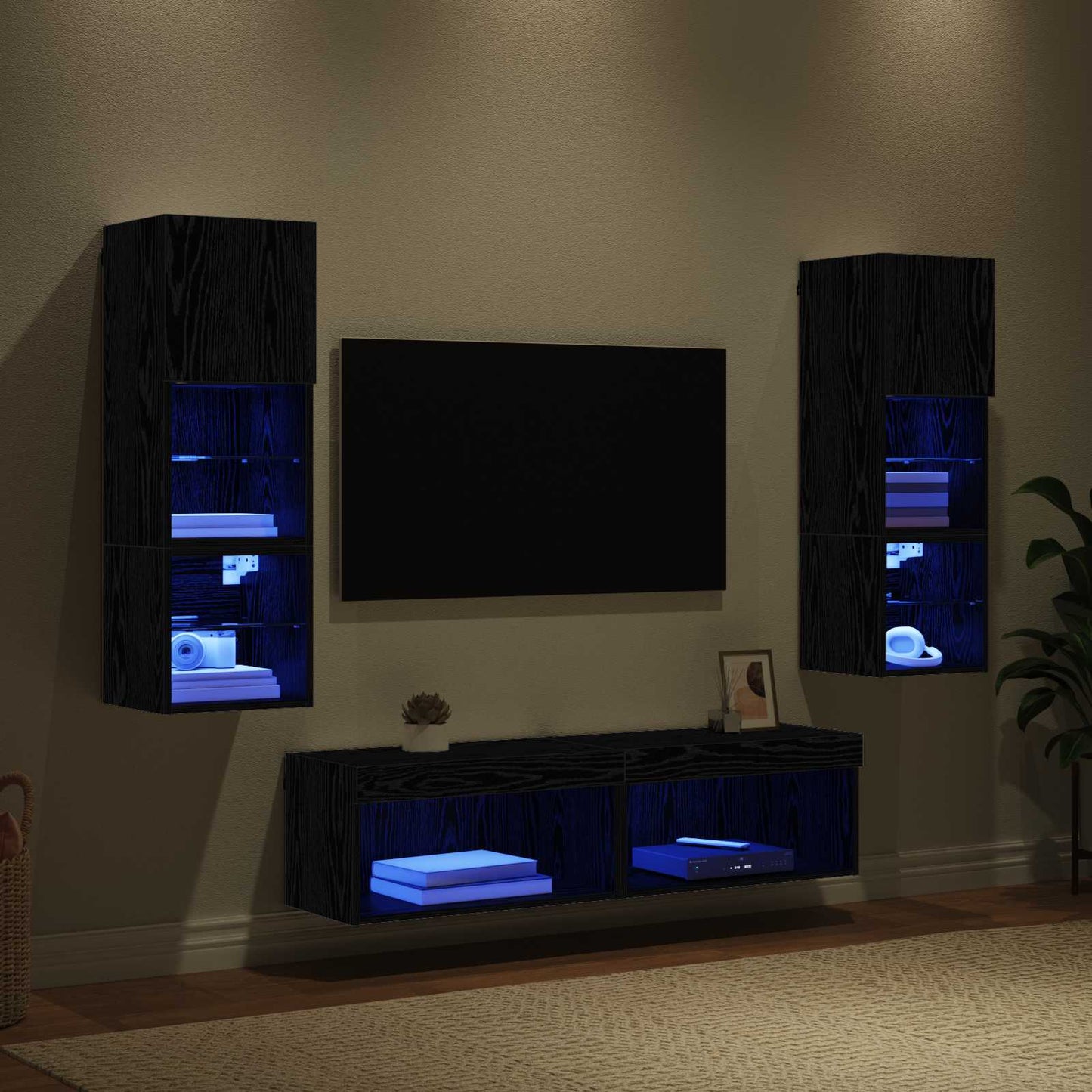 UnitÃ  TV da Parete 6 pcs Rovere Nero Legno multistrato