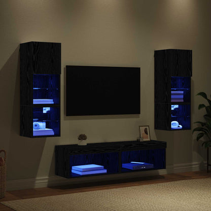 UnitÃ  TV da Parete 6 pcs Rovere Nero Legno multistrato