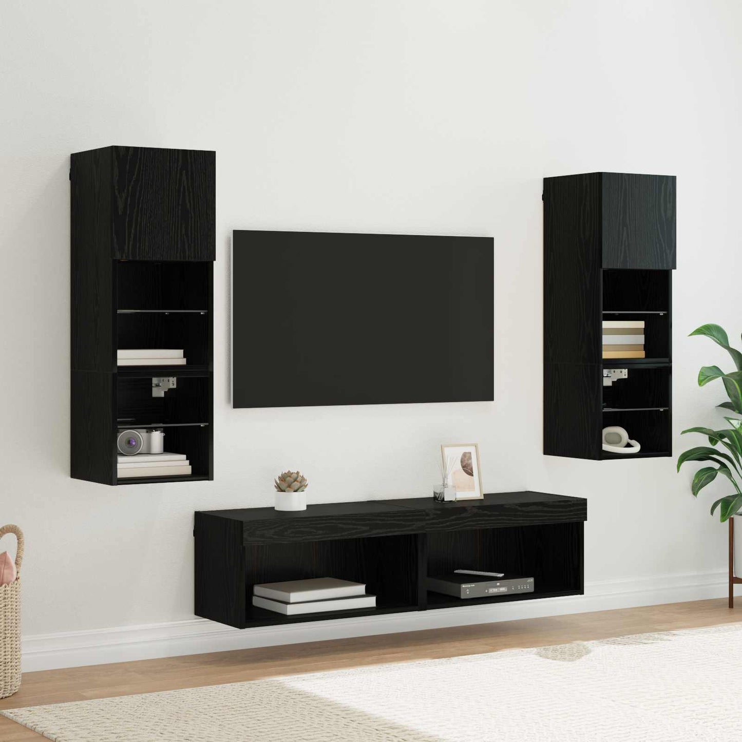 UnitÃ  TV da Parete 6 pcs Rovere Nero Legno multistrato