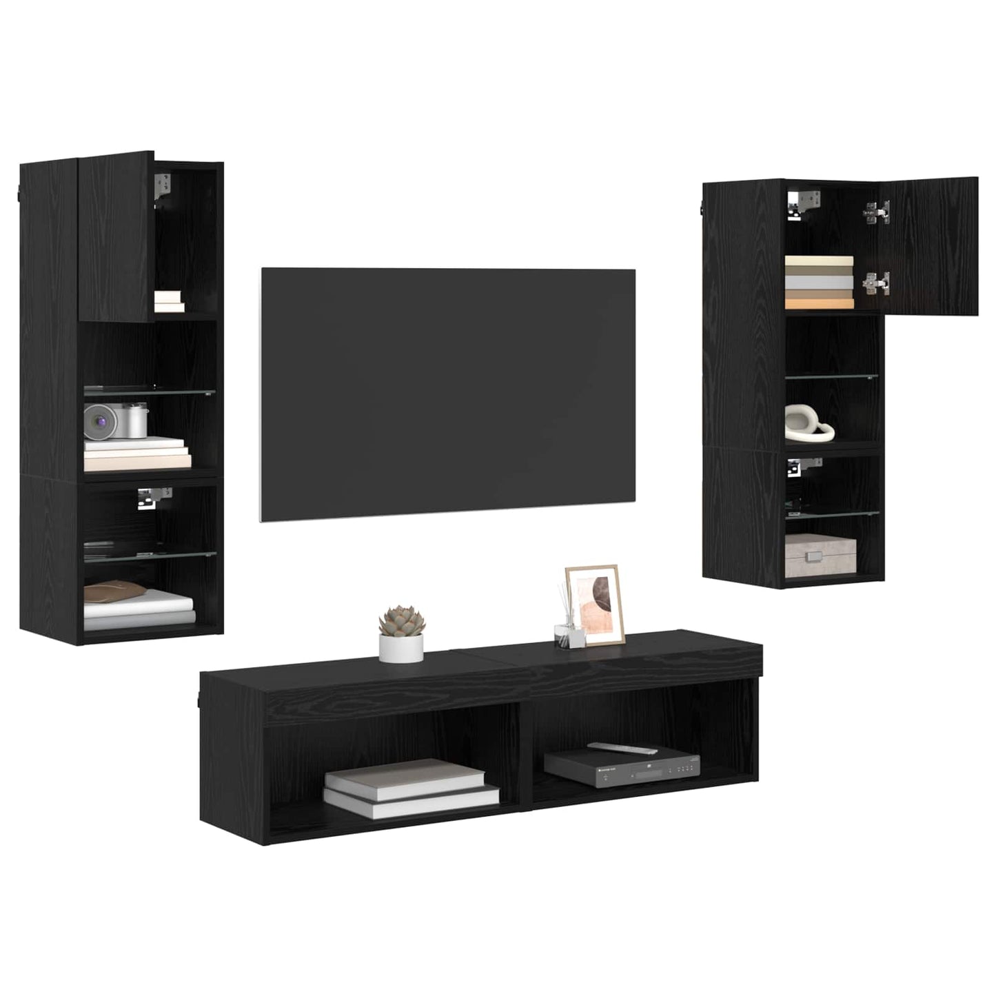 UnitÃ  TV da Parete 6 pcs Rovere Nero Legno multistrato