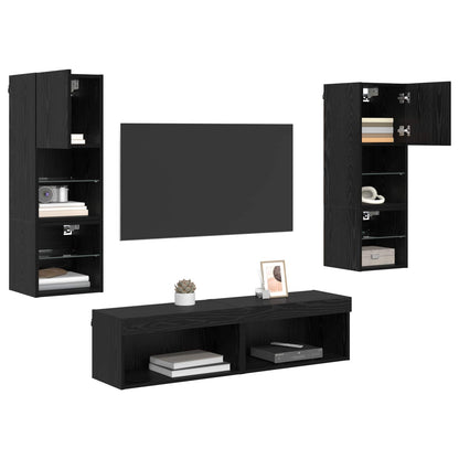 UnitÃ  TV da Parete 6 pcs Rovere Nero Legno multistrato