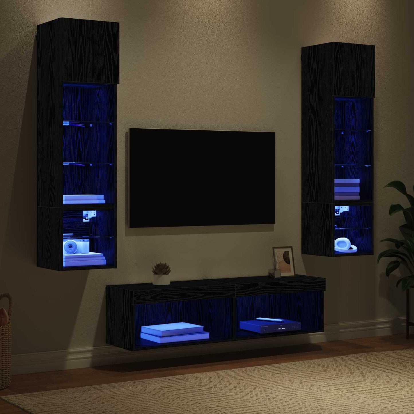 UnitÃ  TV da Parete 6 pcs Rovere Nero Legno multistrato