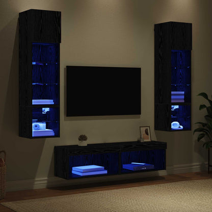 UnitÃ  TV da Parete 6 pcs Rovere Nero Legno multistrato
