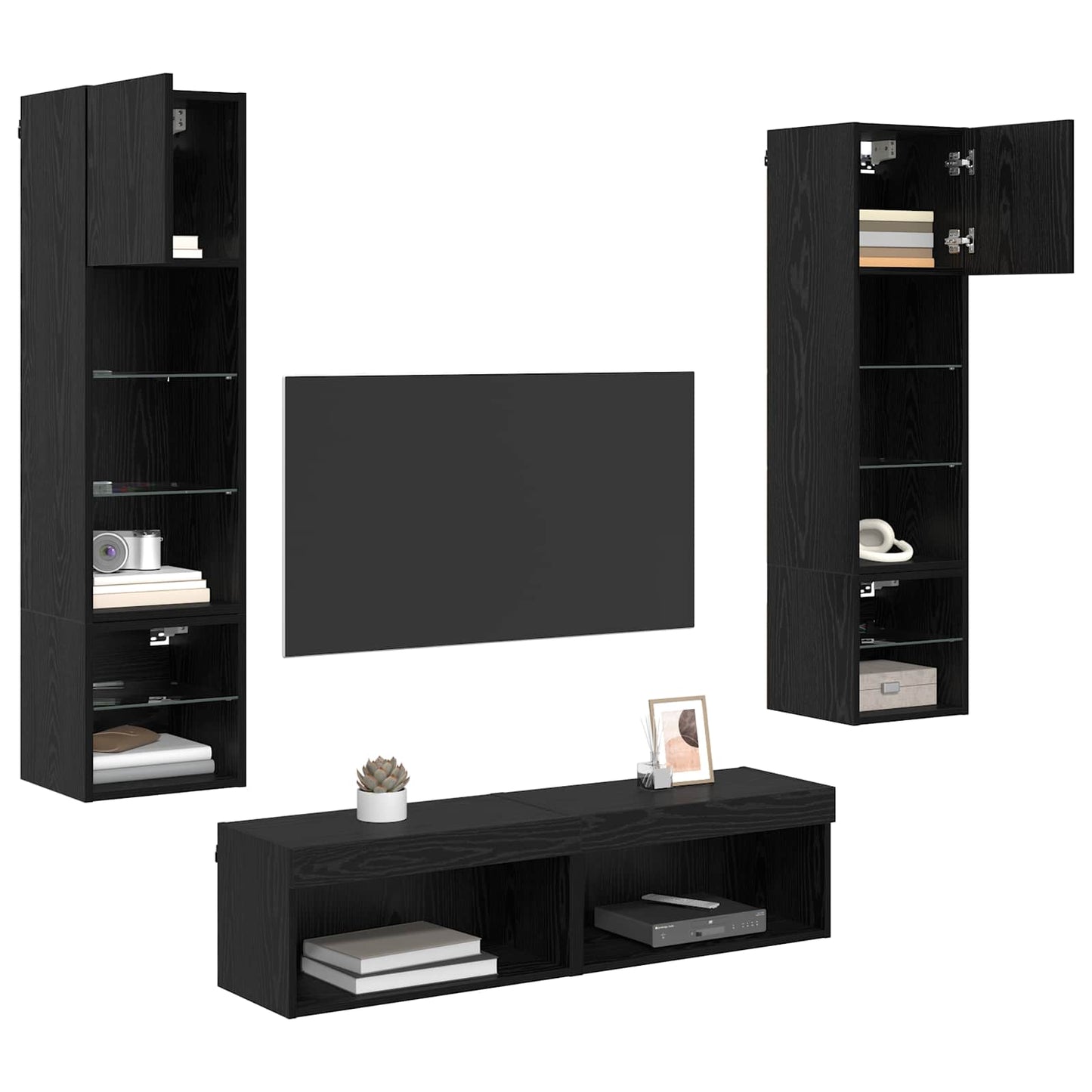 UnitÃ  TV da Parete 6 pcs Rovere Nero Legno multistrato