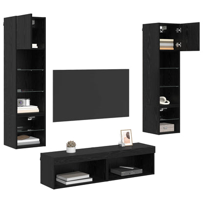 UnitÃ  TV da Parete 6 pcs Rovere Nero Legno multistrato