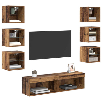 Mobile TV con luci a strisce a LED 8 pcs Legno vecchio Vetro