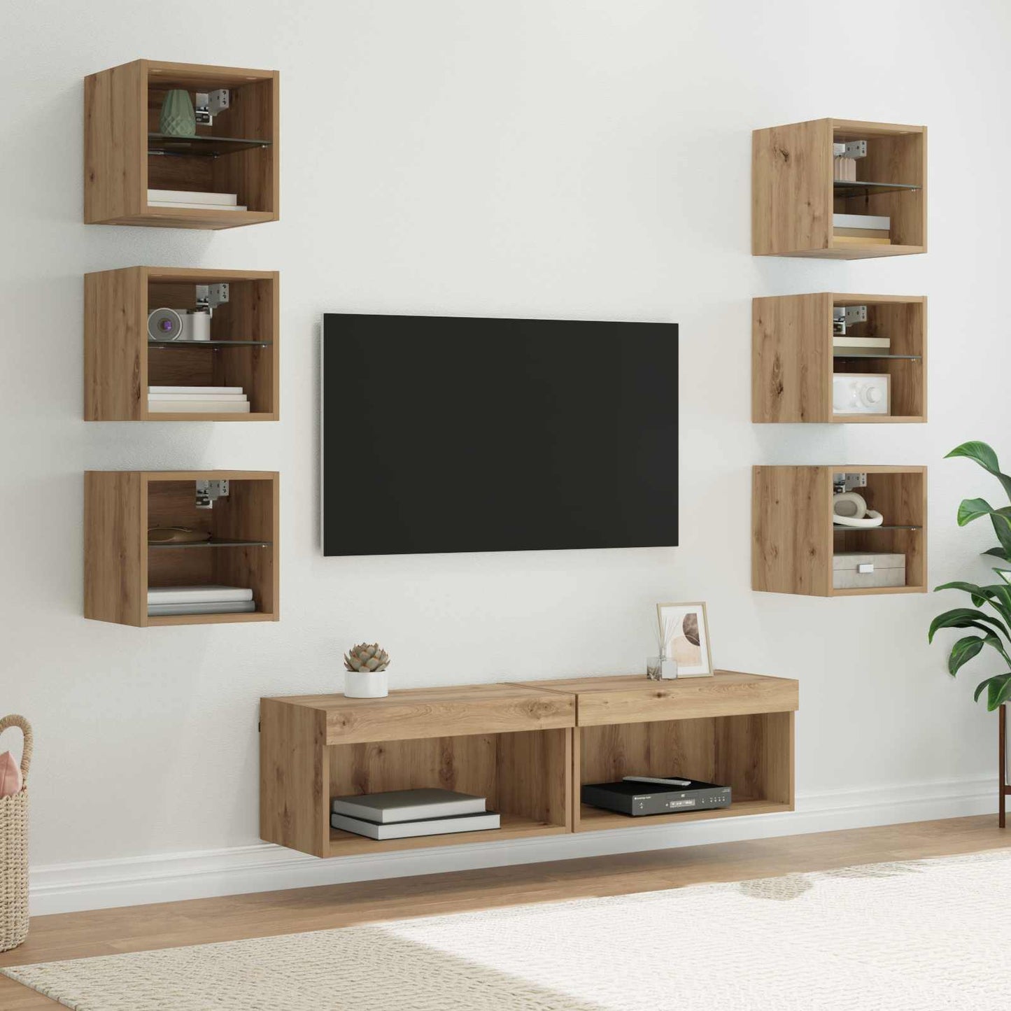 Mobile TV con cassetto 8 pcs Rovere artigianale Vetro