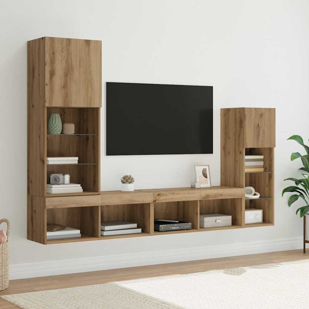 UnitÃ  per TV a Muro 4 pcs Rovere artigianale Legno multistrato