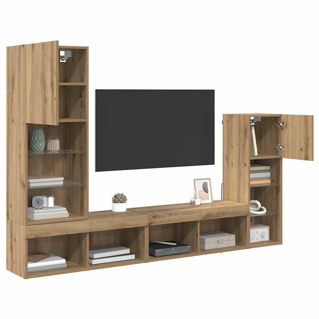 UnitÃ  per TV a Muro 4 pcs Rovere artigianale Legno multistrato
