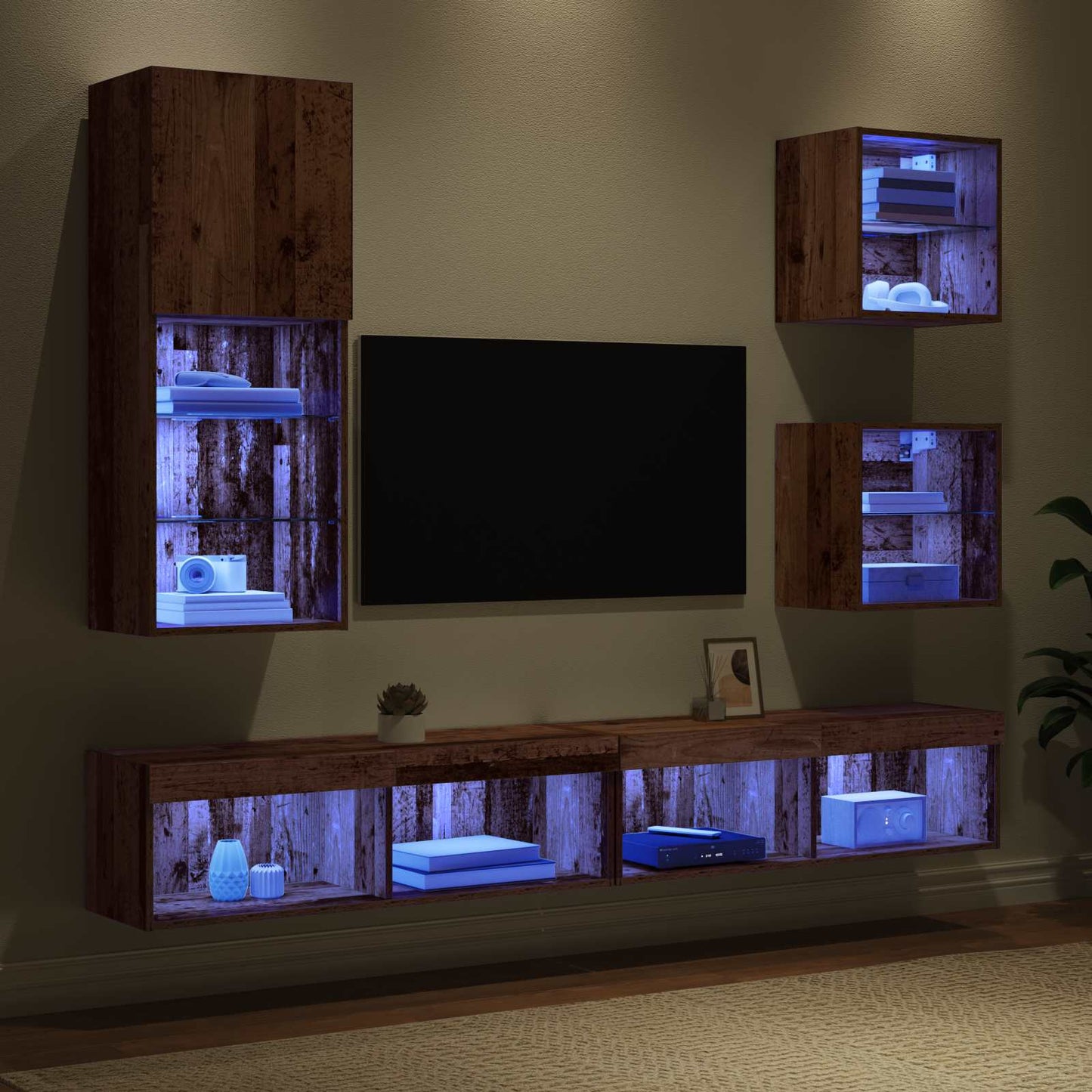 UnitÃƒÂ  a muro per TV con LED 5 pcs Legno vecchio