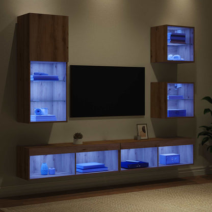 UnitÃƒÂ  a muro per TV con LED 5 pcs Rovere artigianale