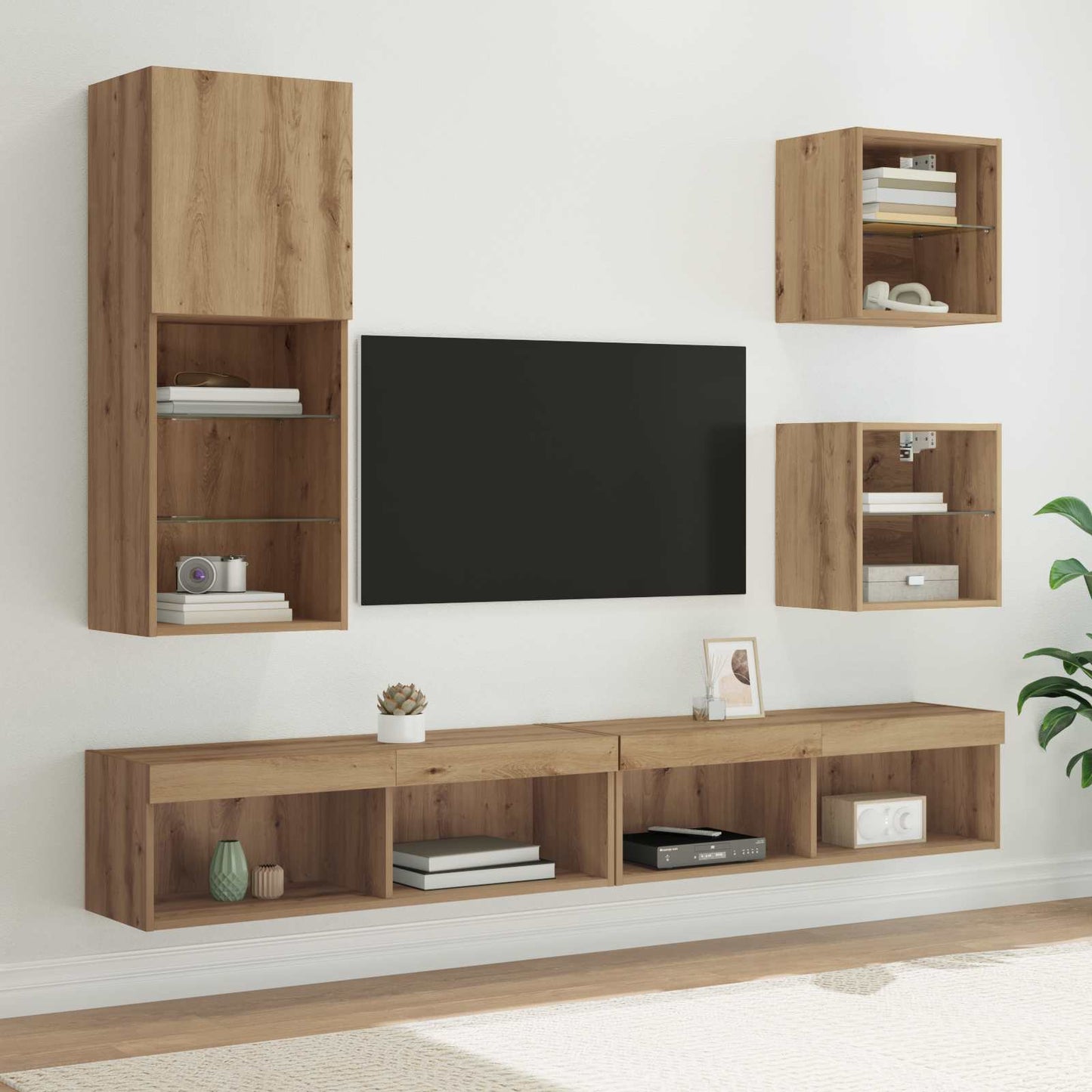 UnitÃƒÂ  a muro per TV con LED 5 pcs Rovere artigianale